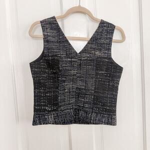 NWT Banana Republic l Black Navy Tweed V-Neck Shell Top - 2